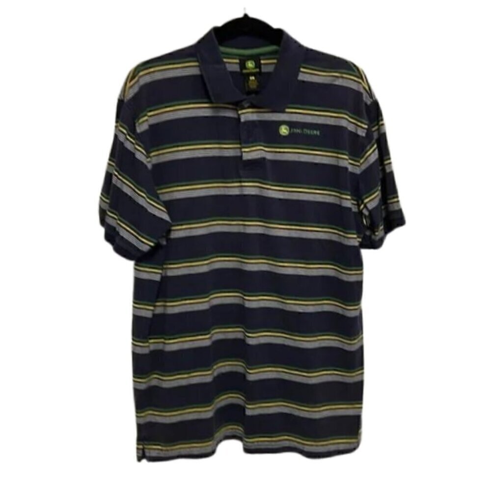 John Deere Men's Striped Collared Button Up Pullover Shirt Large